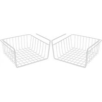 Casewin Under Shelf Basket, 2 Pack Slides Under Cabinet Storage Shelf Wire Baskets, Space Saving for Kitchen Counter Pantry Desk Bookshelf Cupboard, White