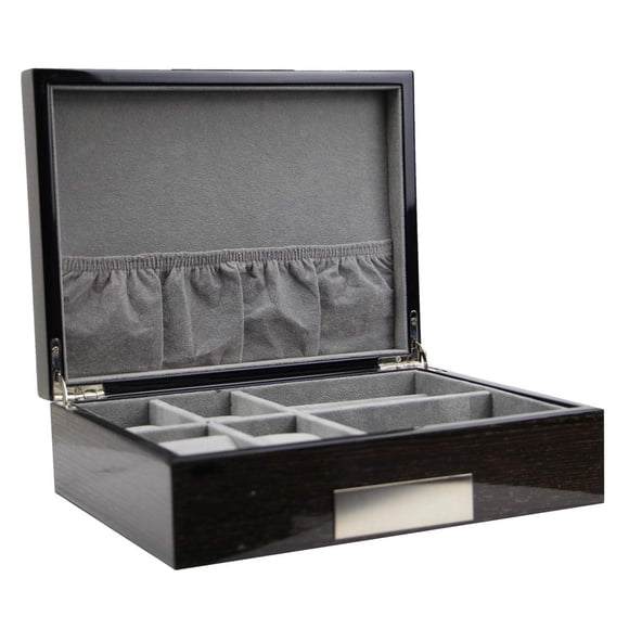 Executive High class wood Cufflink Case & Ring Storage Organizer Men's Jewelry Box (Ebony)
