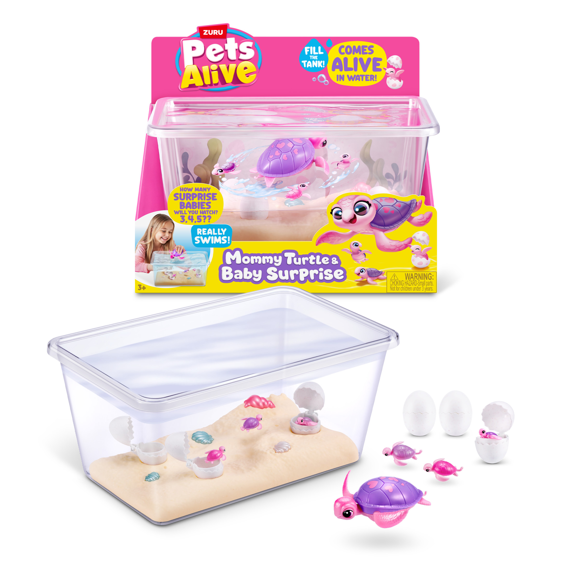 Pets Alive Mommy and Baby Turtle Surprise, Nurturing Play Interactive Electronic Pet, Realistic Pet Playset by ZURU for Kids Ages 3+