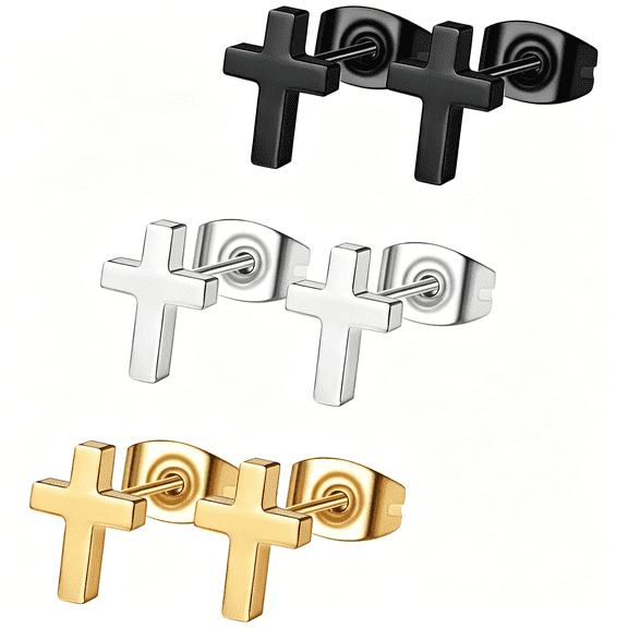 DESIGNICE 3 Pairs Stainless Steel Cross Earrings, Hypoallergenic