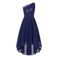 thumbnail image 5 of Yartina Kids Girls Sleeveless Sequins Chiffon Junior Bridesmaid Dresses One Shoulder Flower Girl Navy Blue 10, 5 of 7
