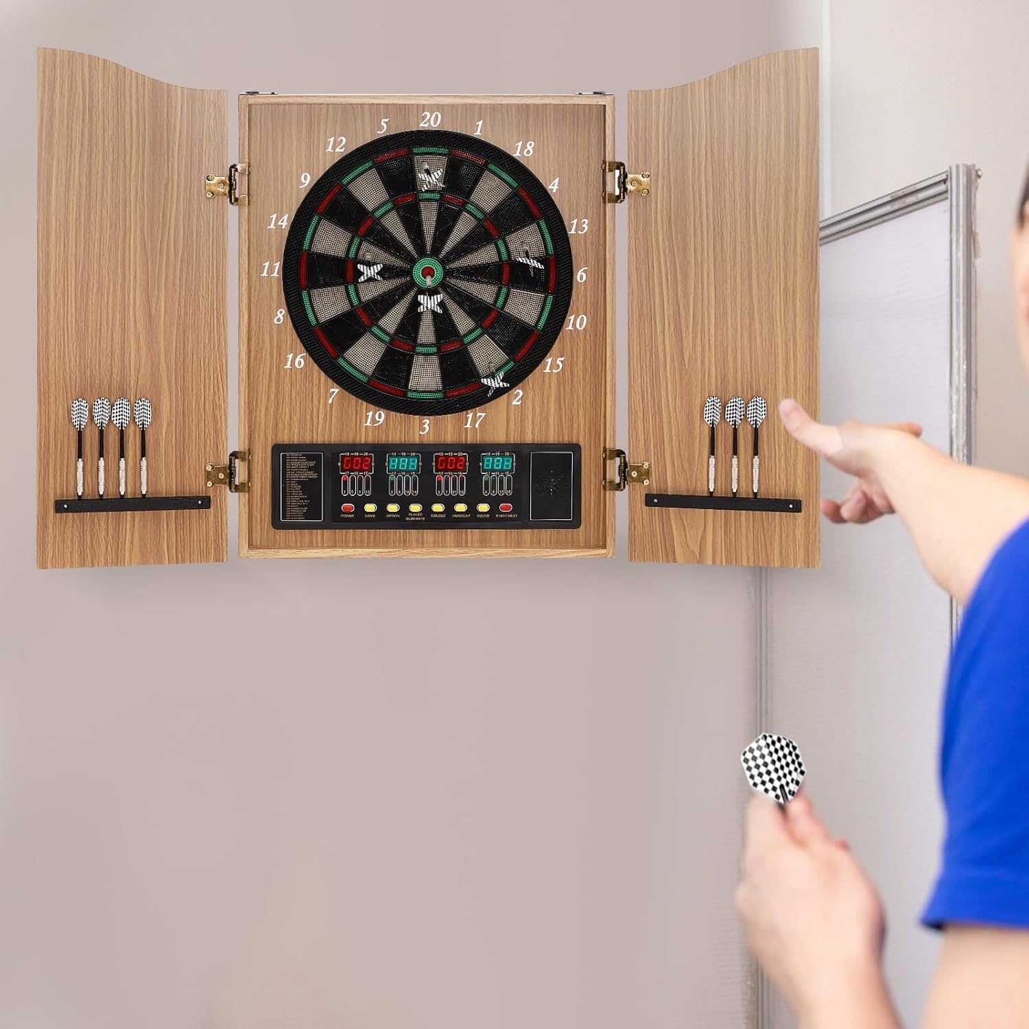 4 LED Electronic Dart Board, Electric Digital Dart Boards for Adults, Wall-Mounted Electronic Dart Machine with 12 Soft Tip Dartboard Set