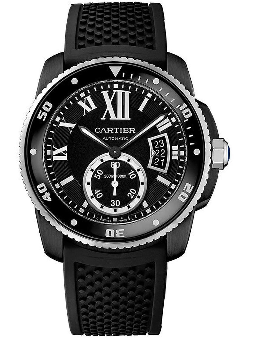 Cartier - Cartier Men's 42mm Black Rubber Band Steel Case Sapphire