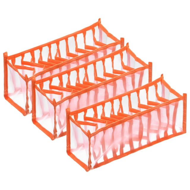 Unique Bargains 3pcs Underwear Sock Organizer, Mesh Clothes Storage Organizer Foldable Storage Containers for Socks, White Orange