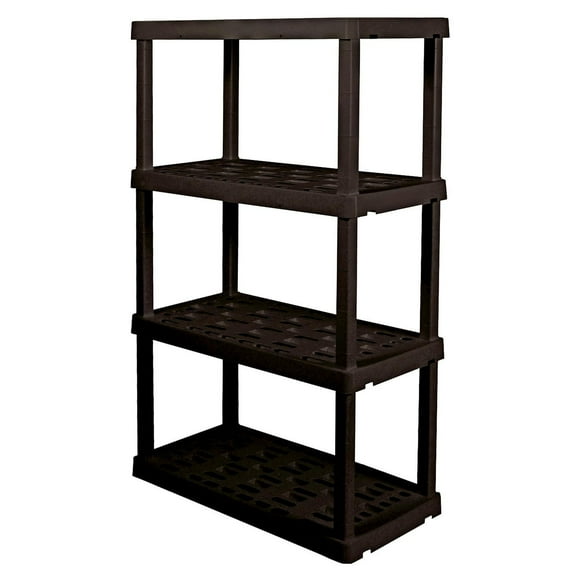Hyper Tough Plastic Shelves Garage Shelf Basement Storage 4-Tier W36 x D18 x H56" Black Total Capacity 600 lb