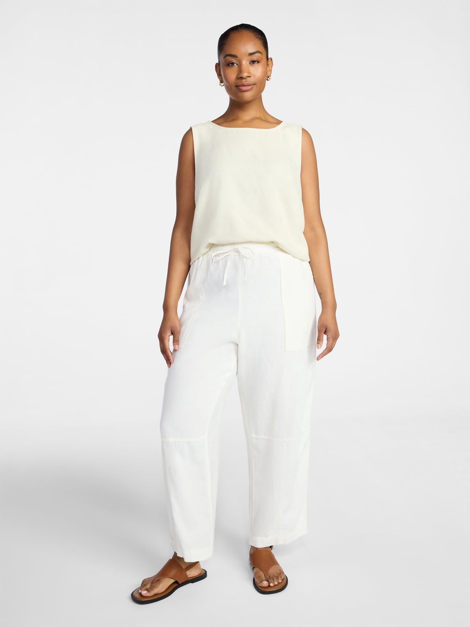 Time and Tru Women's Tapered Linen Blend Pants, Sizes XS-XXXL