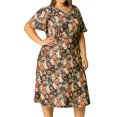 thumbnail image 1 of Unique Bargains Robe Midi Évasée à Manches Courtes pour Femmes Grande Taille, 1 of 6