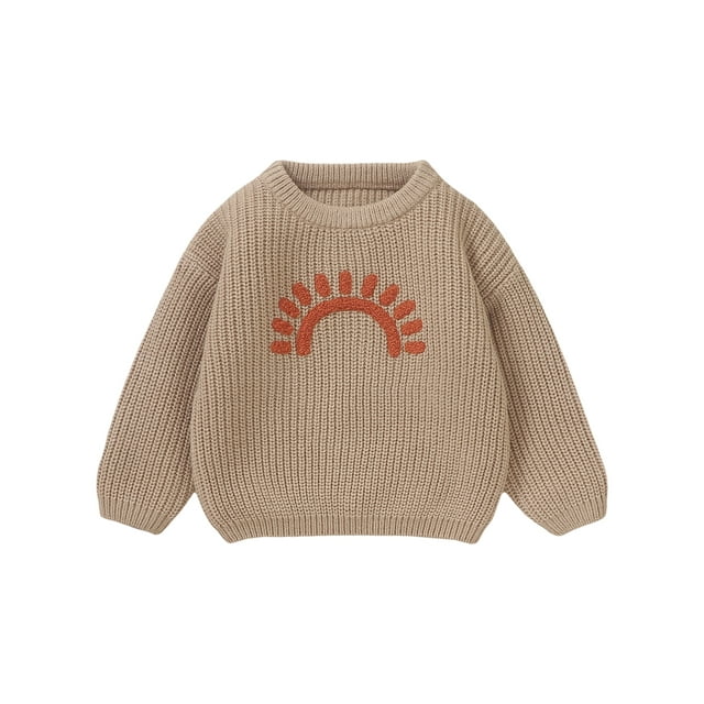 FOCUSNORM Chandail Tricoté pour Bébé Garçon Fille Sun Embroidery Col Rond Manches Longues Pull pour Automne Hiver