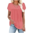 thumbnail image 4 of Summer Tops for Women V Neck T Shirts Criss-Cross Neck Tee Shirts Front Pleated Short Sleeve Tops Ruffle Sleeve T-Shirts Plain Classic Tunic Blouses Going Out Beach Vcation Clothes, 4 of 7