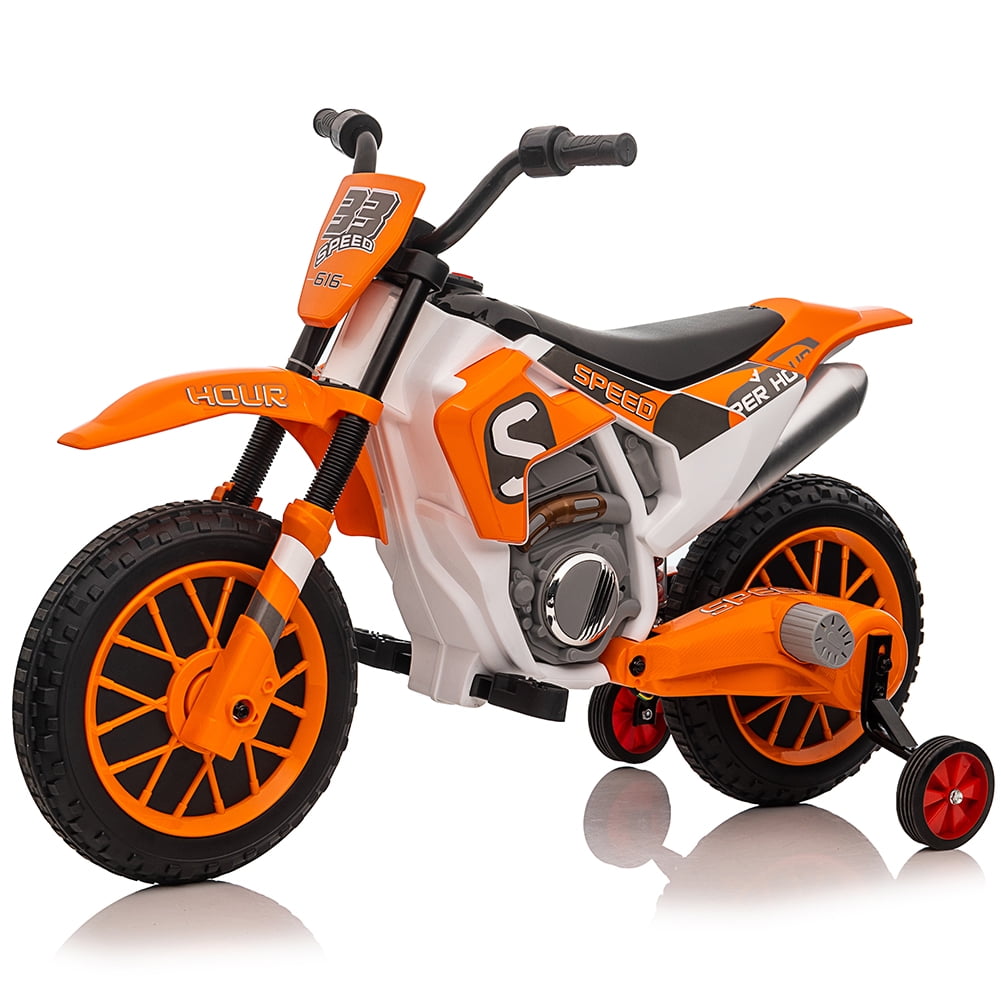 Kids Ride on Motorcycle,12V 7ah Dirt Bike Electric Battery-Powered 2 Speeds  Off-Road Motocross with Charging Battery, Training Wheels, Spring 