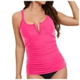 thumbnail image 3 of TOWED22 Women's Tankini Top Only Feminine Smocked Waist Tankini Top Tummy Control Swimwear Bathing Suit Swimwear Top No Bottom（Hot Pink,S）, 3 of 8