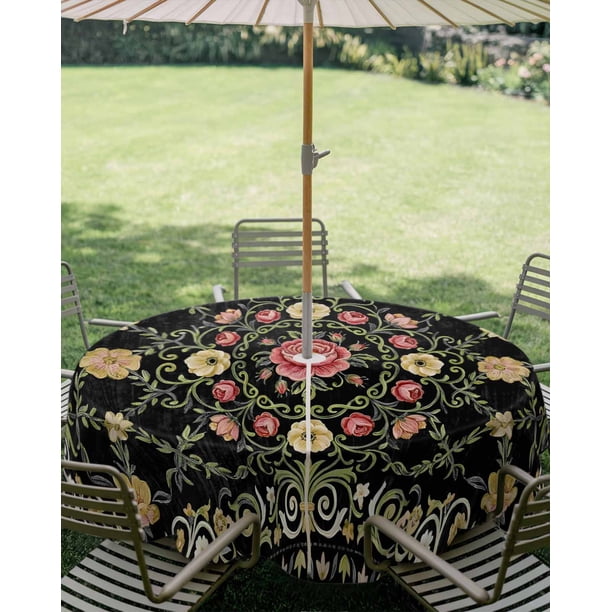54 round patio table cover with umbrella hole flowers Outdoor Tablecloth and Zipper Summer Beach Tablecloths Inch Waterproof Cloths Starfish Shell Tropical Plants Table Cloth for Outdoor Tables BBQS Party: Home & our collection is designed to enhance your outdoor experience Outdoor Tablecloth with Umbrella Hole