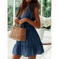 thumbnail image 3 of Summer Women deep V Neck Mini Dress Ruffle Flutter Sleeve Polka Dot Dresses, 3 of 4