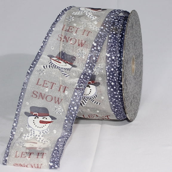 The Ribbon People Sheer White and Blue "Let it Snow" Wired Craft Ribbon 2.5" x 20 Yards