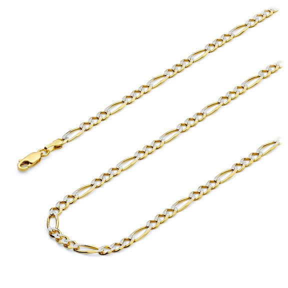 Wellingsale 14k Yellow Gold Polished Solid 3mm Figaro 3 1 White Pave Diamond Cut Chain Necklace - 24"