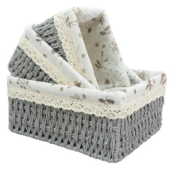 3 Piece Nesting Wicker Baskets with Liner for Storage, Rectangle Storage Baskets, Woven Lined Bins for Organizing Closet Shelves, 3 Sizes