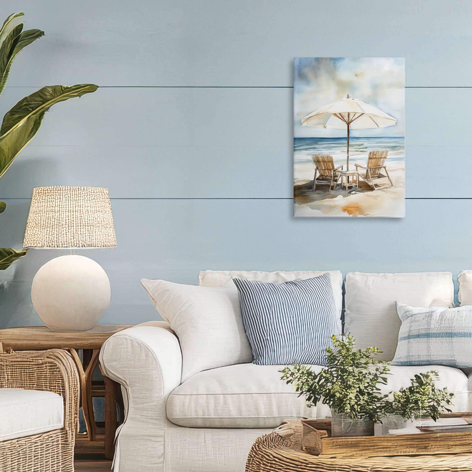 Stupell Industries Watercolor Paradise Beach Scene Canvas Wall Art, design by Petal Prints Design
