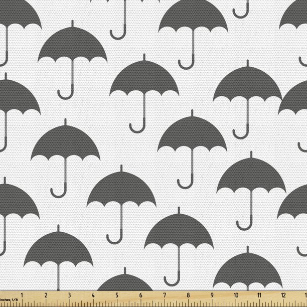 Rain Upholstery Fabric by the Yard, Umbrella Rainy Day Concept in