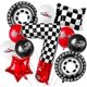 thumbnail image 1 of racing theme 40-inch digital foil balloon, featuring black and white checkered pattern and red racing elements, perfect for birthday party decorations and racing-themed events. (Number 3, 11), 1 of 14