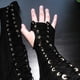 thumbnail image 4 of Protectores de brazo con cordones, puños anchos, cuero sintético, medias esposas, novedad, guerrero, caballero, muñeca negro, 4 of 7