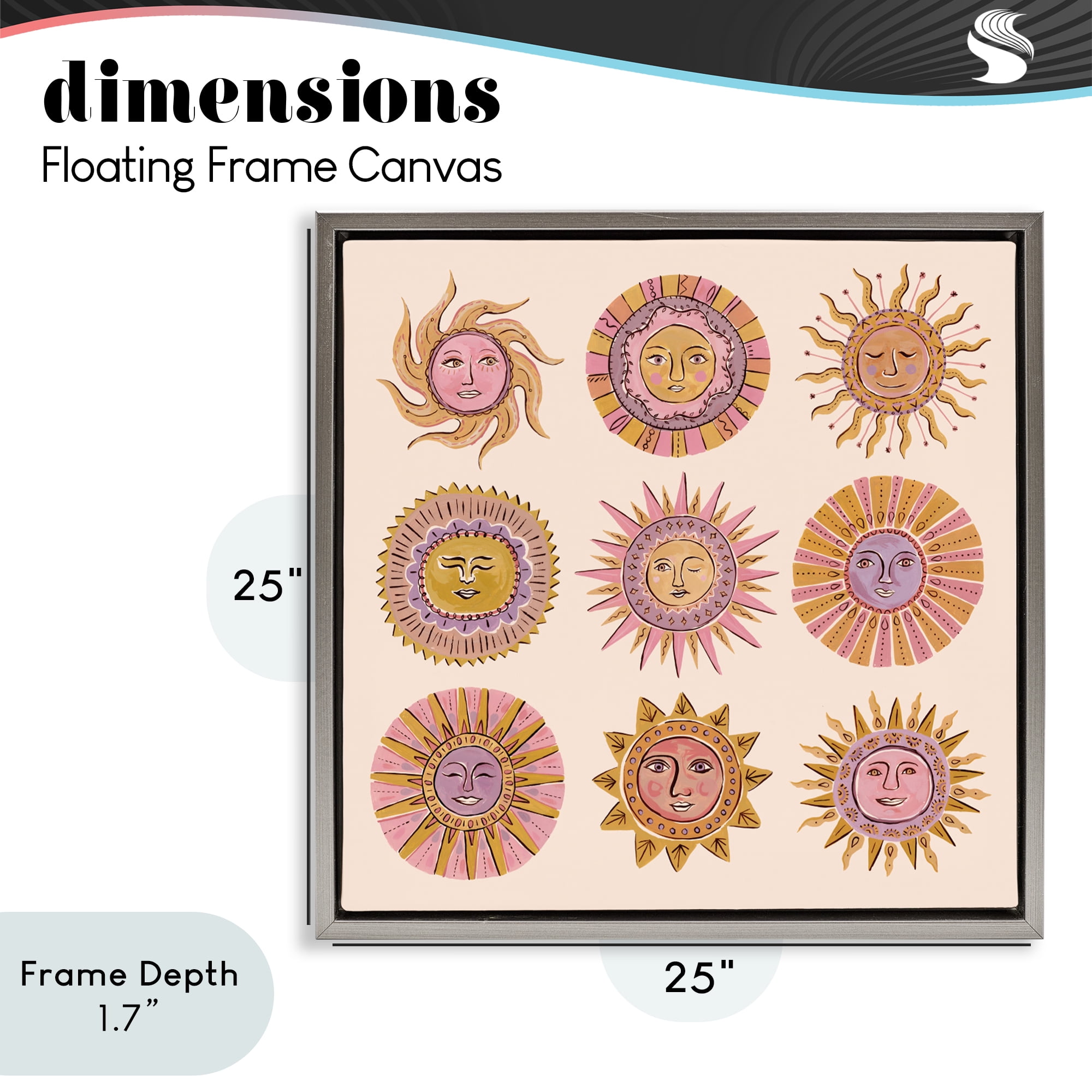 Stupell Industries Boho Solar Faces Gray Framed Floater Canvas Wall Art, design by Two If By Sea Studios