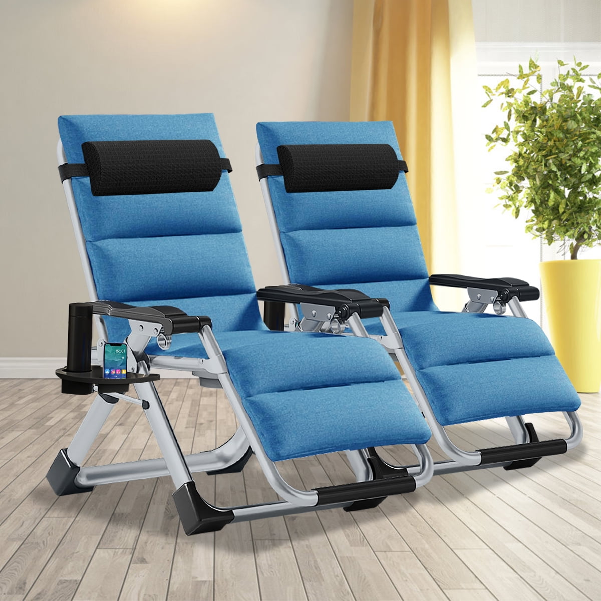 Zero Gravity Chair 2 Pack, Lounge Chair with Removable Pad & Cup Holder