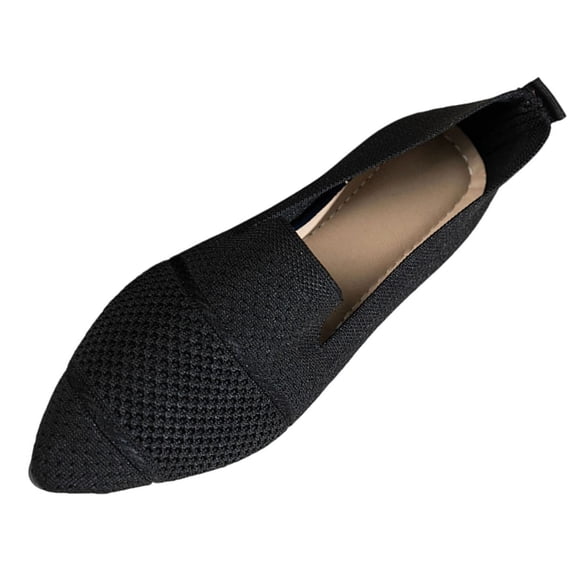Shrysg Women's Pointed Toe Mesh Flats Casual Breathable Knit Ballet Flats Breathable Lightweight Dressy Slip On Shoes for Work Office Black