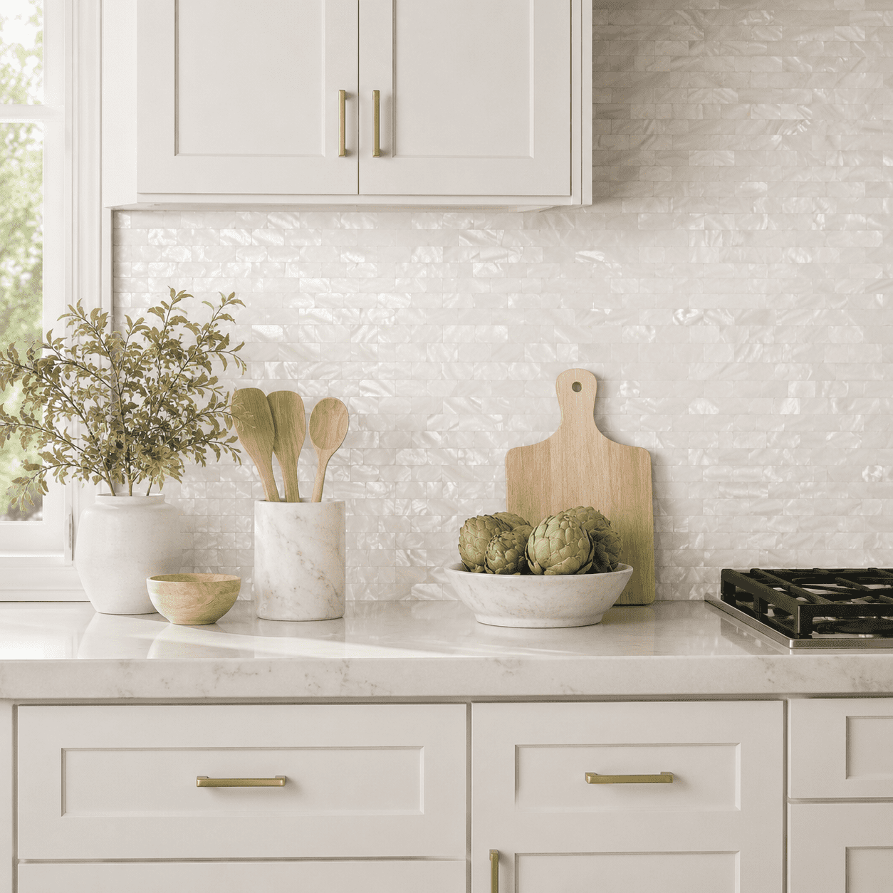 Yeslife 10-Pack Mother of Pearl Mosaic Tile, 11.8 x 11.8in, White Shell Mesh-Mounted Groutless for Backsplash, 9.7 sq ft