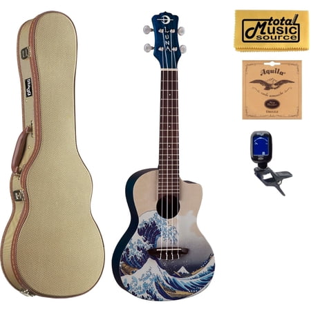 Luna UKE GWC Great Wave Concert Ukulele with Tweed Case Bundle
