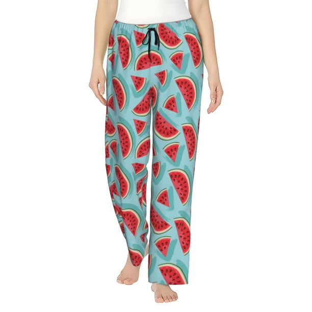 Fotbe Watermelon Pantalones de Pijama para Mujer, Pantalones de Dormir, Pantalones Pj con Cordón y Bolsillos-X-Large