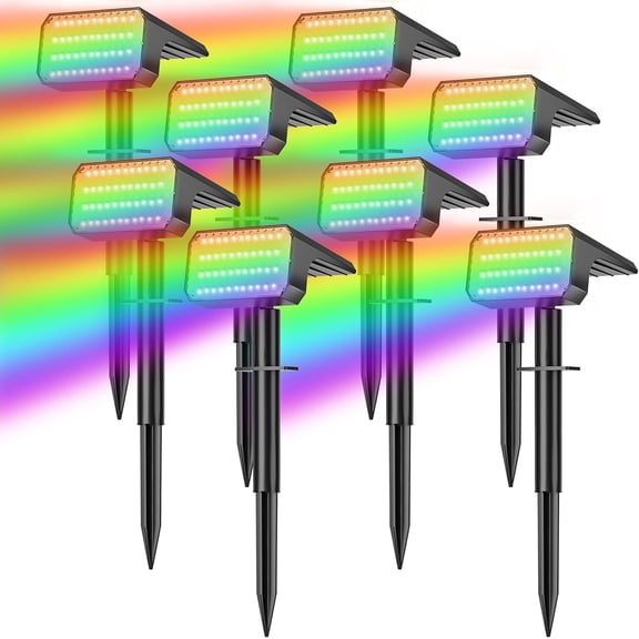 NACINIC 8-Pack Solar Spot Lights: 7 Color Modes & Auto On/Off. Waterproof LED Floodlights for Christmas & Halloween Decor in Yard, Garden & Pathway