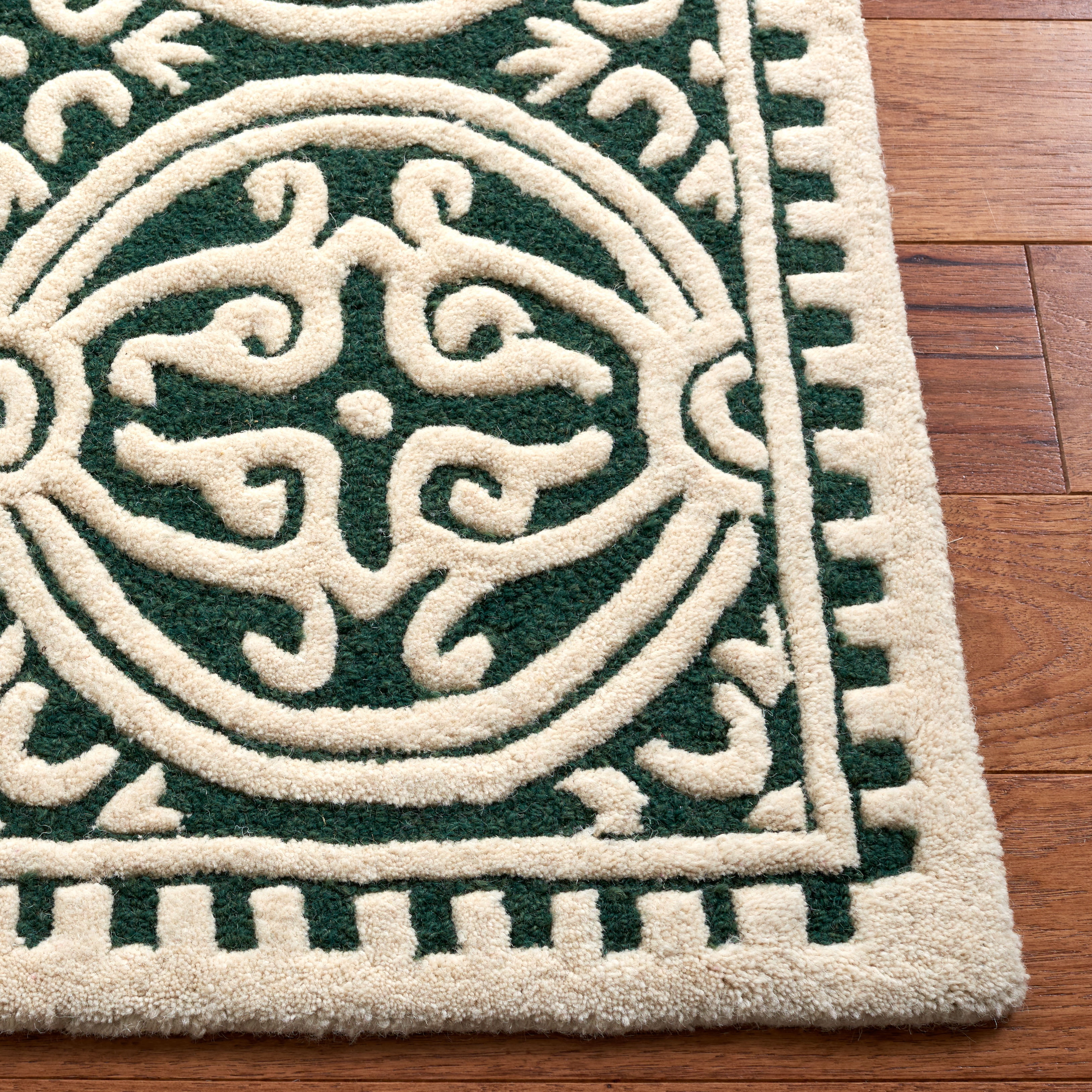 SAFAVIEH Cambridge Leslie Geometric Wool Area Rug, Dark Green/Ivory, 9' x 12'