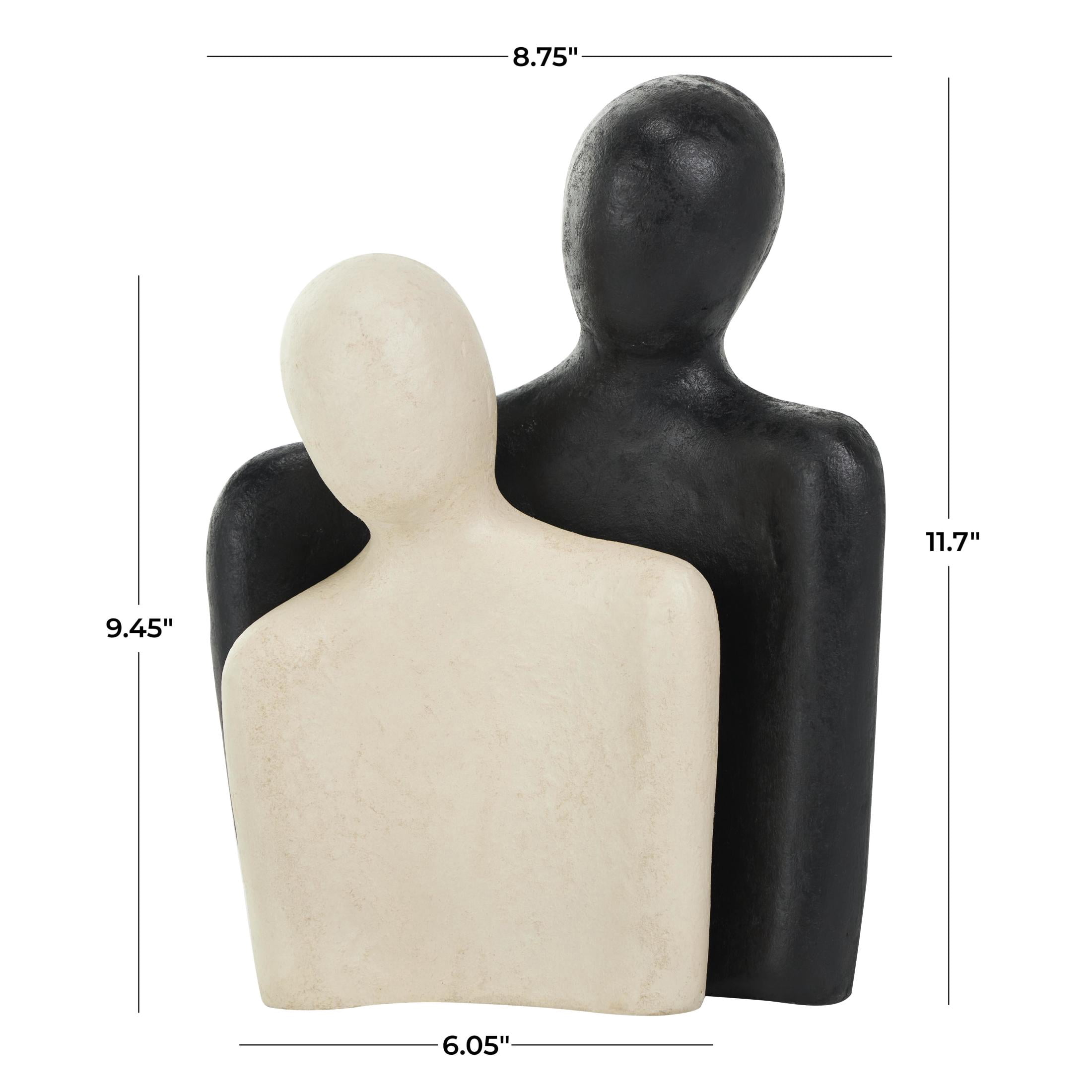 12", 9"H Cream Paper Mache Nesting People Sculpture with Black Accent Piece, by DecMode (2 Count)
