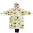 thumbnail image 2 of Oversized Wearable Blanket Hoodie,White Green Leaf Small Sunflower Pattern Sherpa Blanket Hoodie with Super Pockets,Super Warm Fuzzy Pullover for Women & Men, 2 of 6