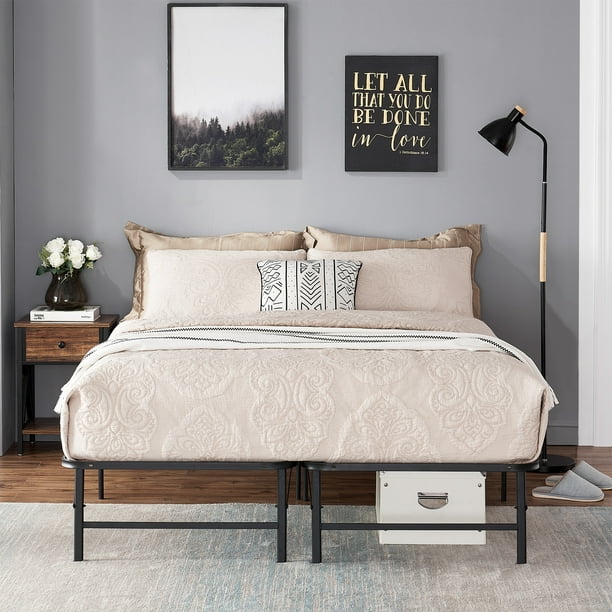 14" High Black Folding Bed Frame,Bed Foundation,King