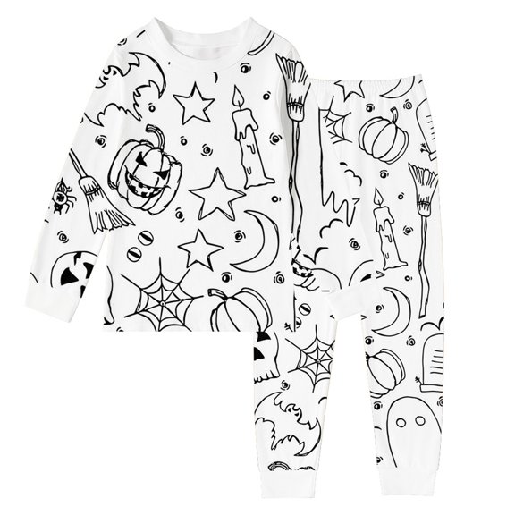 Gunia Toddler' Halloween Pajama Sets Painted Coloring Design 2 Piece Long Sleeve Tops And Pants Doodle Outfit Diy For Spring Summer Pjs Sleepwear White 4Y