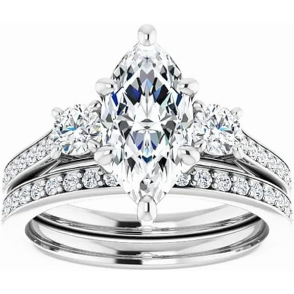 Ahansh Jewels 925 Sterling Silver Marquise Cut White Diamond Wedding Engagement Bridal Ring Set 14K White Gold Plated for Women's -4