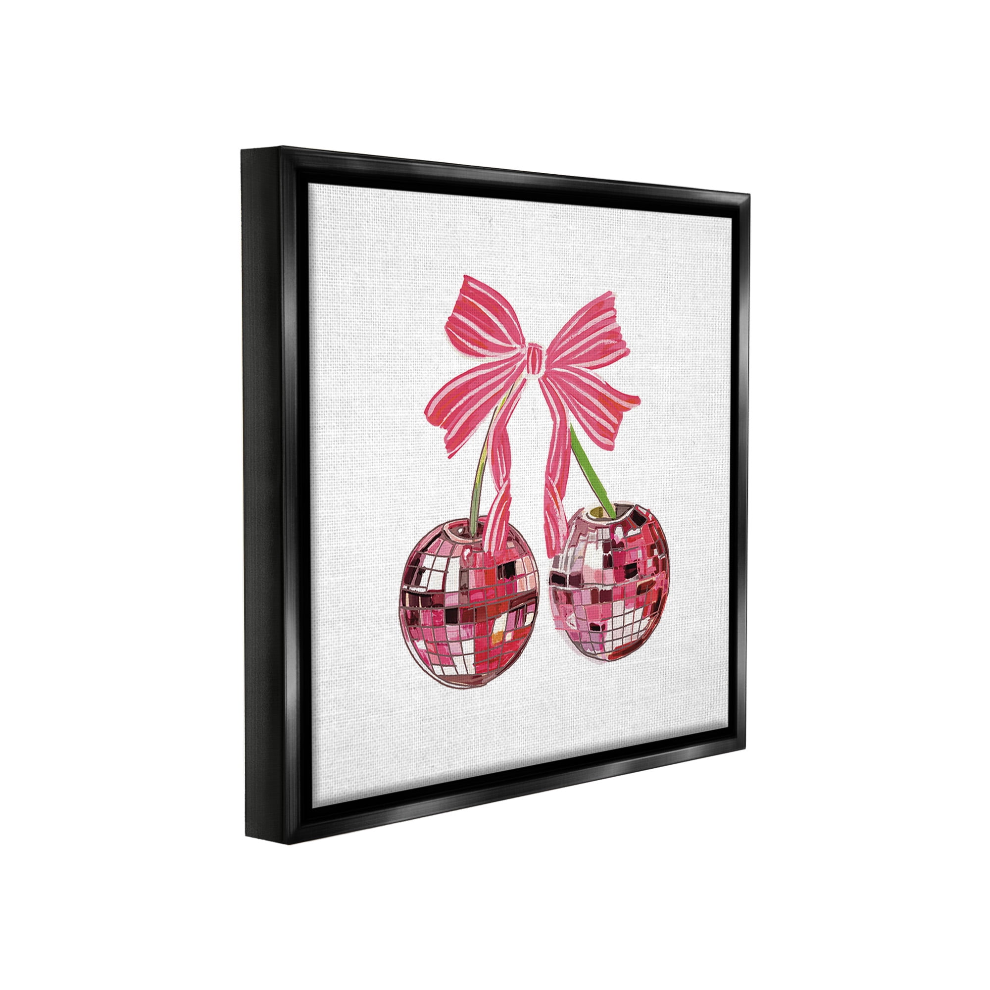 Stupell Industries Cherries & Striped Bow Food & Beverage Painting Black Floater Framed Canvas Art Print Wall Art, 18 x 18