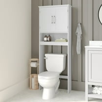 Emma Oliver Over the Toilet Cabinet Storage Bathroom Organizer with In-Cabinet Adjustable Shelf, Open Lower Shelf, and Dual Magnetic Closure Doors in White