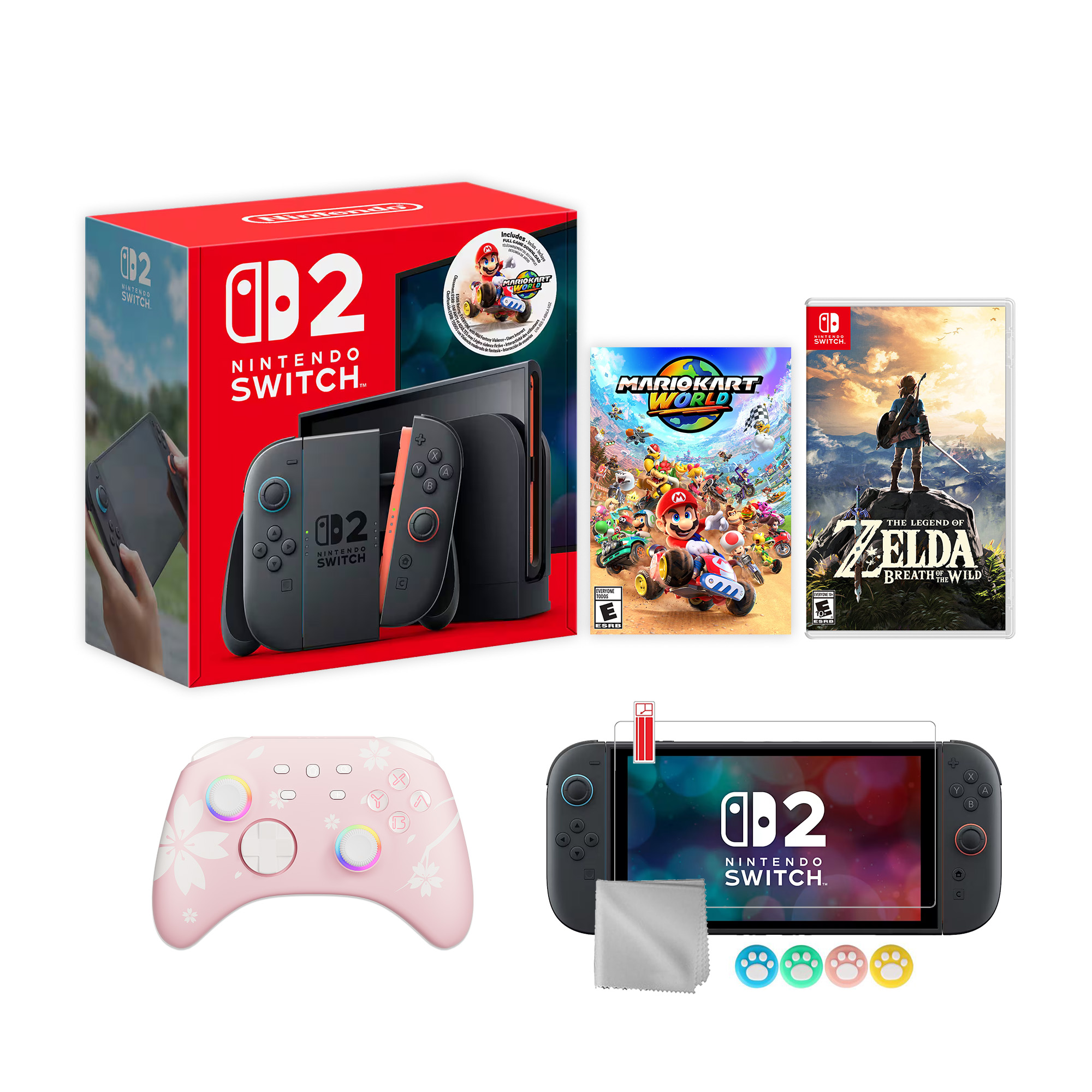 Nintendo Switch 2 Mario Kart World Bundle 256GB 7.9-Inch 1080P Screen, Joy-Con 2 with Mouse Sensor, Dock, with The Legend of Zelda: Breath of the Wild, Mytrix Wireless Pro Controller & Accessories