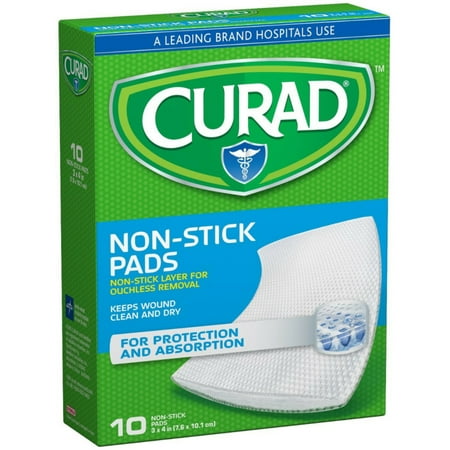 Curad Non-Stick Pads With Adhesive Tabs 3 Inches X 4 Inches, 10 Each (Pack of 6)