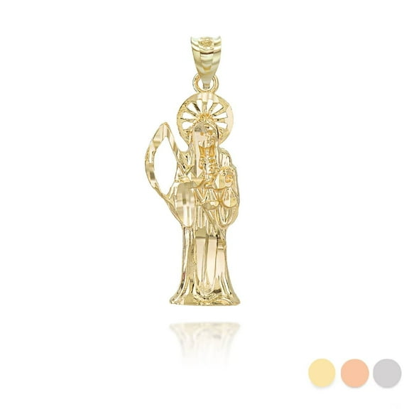 Gold Santa Muerte Charm Pendant Necklace (10K,Yellow Gold, Pendant only)