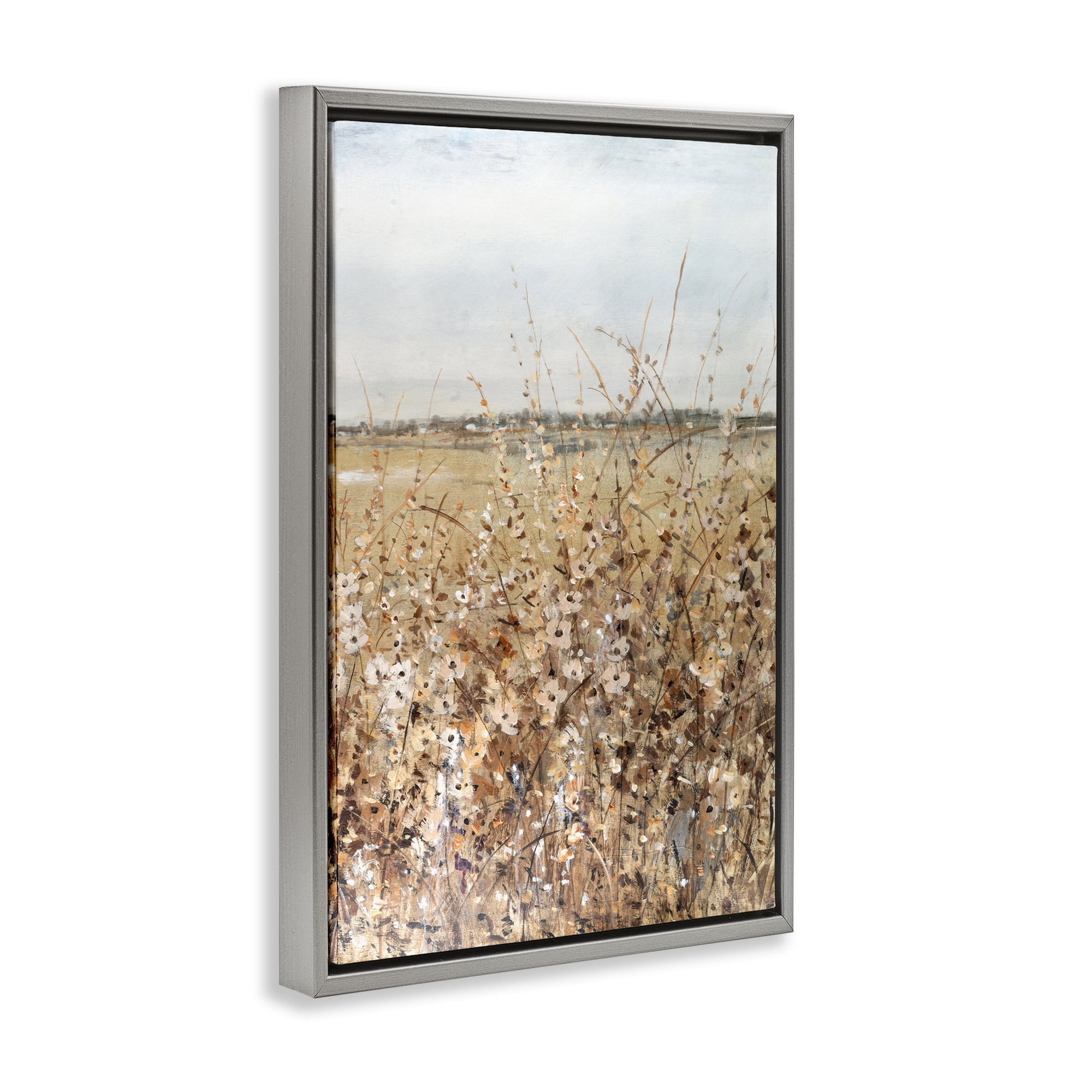 Stupell Industries View Through Meadow Flowers Landscape & Nature Painting Gray Floater Framed Canvas Art Print Wall Art, 17 x 25