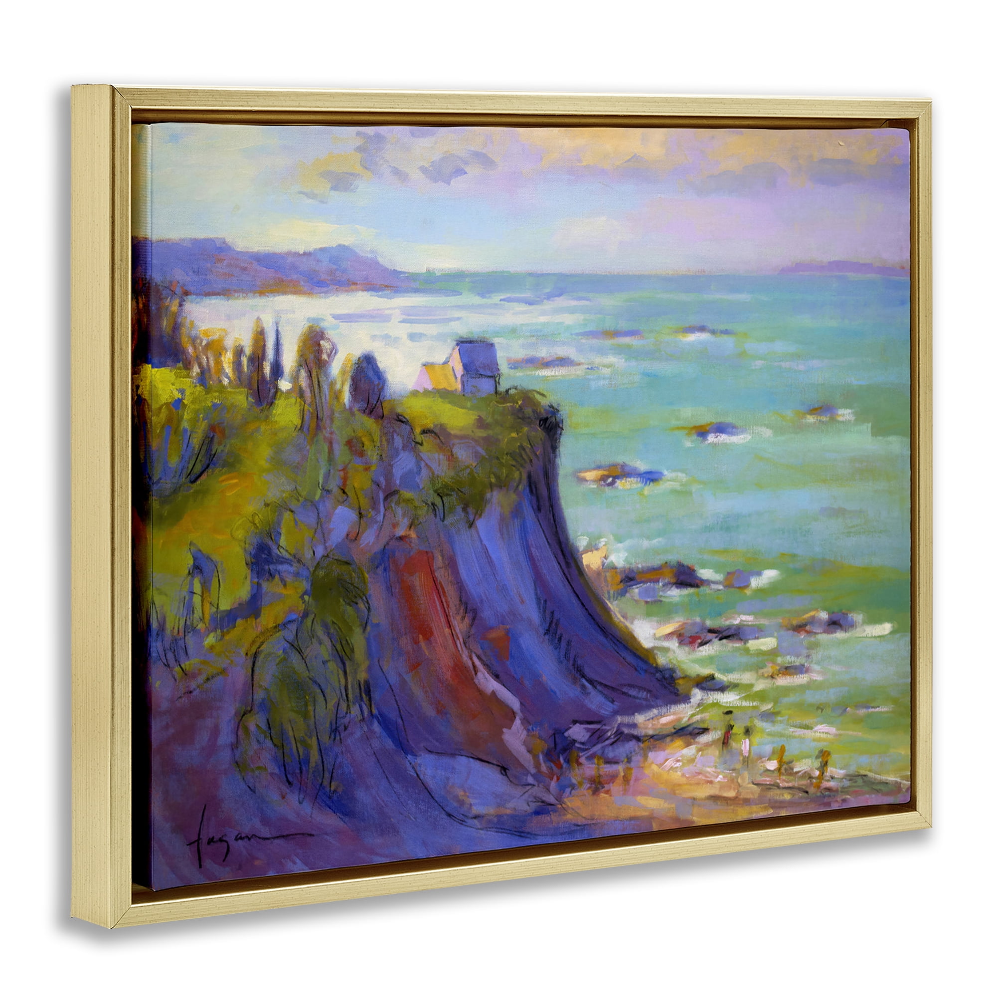 Stupell Industries Classic Cliff View Landscape & Nature Painting Gold Floater Framed Canvas Art Print Wall Art, 31 x 25
