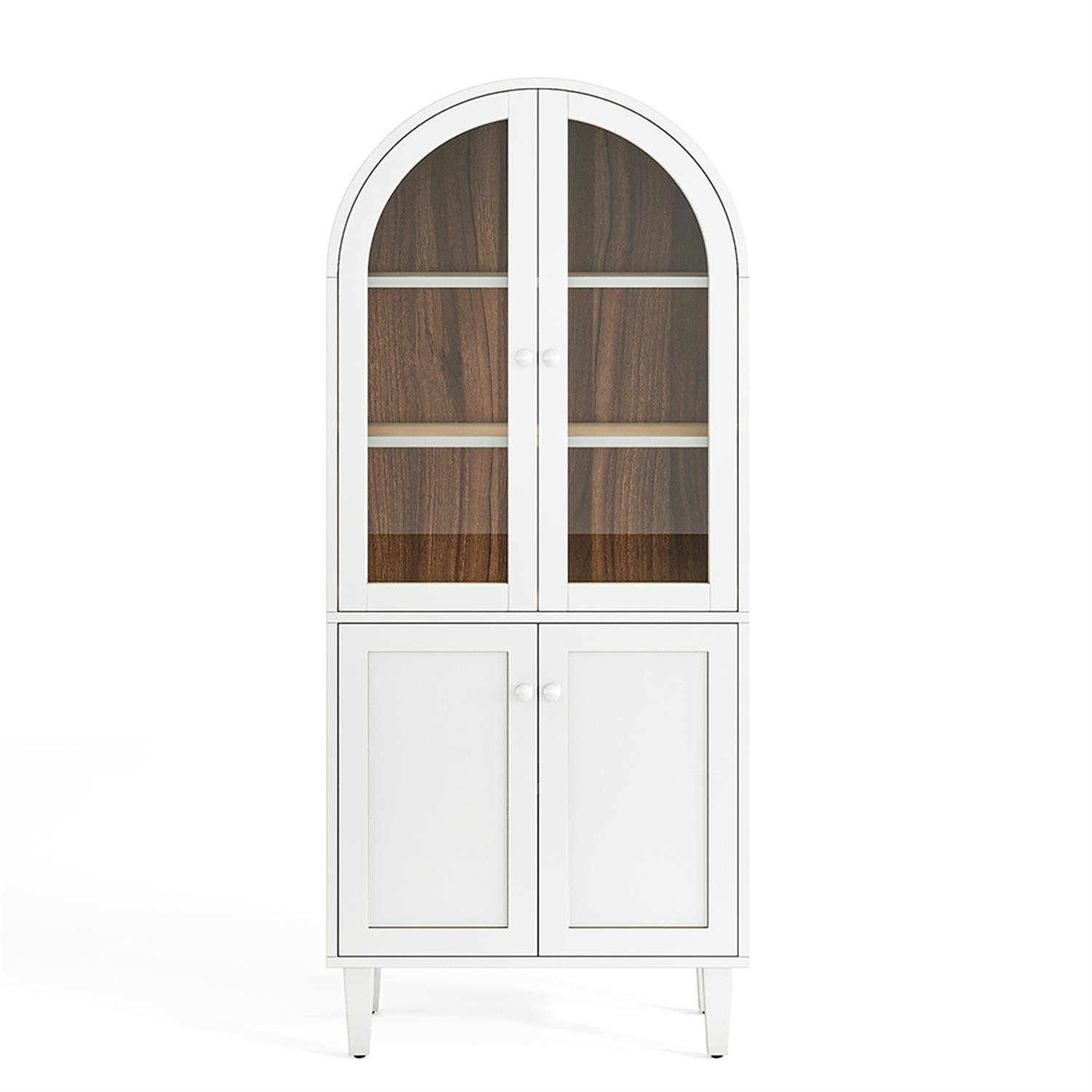 Demi Bonn 5 Tier Arched Bookcase, 68" Tall Wood Display Bookshelf Storage Cabinet Pantry Organizer for Bedroom, Living Room, White