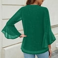 thumbnail image 6 of Cavosen Ladies Tops and Blouses 3/4 Sleeve V Neck Glitter Sparkly Mesh Print Pullover Shirts Ruffle Sleeve Shiny Blouse Flowy Tunic Solid Color Party Tshirts Novelty Tees Green 2XL, 6 of 6