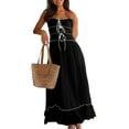 thumbnail image 4 of Womens 2025 Summer Dress Casual Sleeveless Spaghetti Strap RIC Rac Trim Smocked Ruffle Beach Long Maxi Dress Black S, 4 of 9