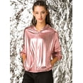 thumbnail image 3 of INSPIRE CHIC Women's Shiny Long Sleeve Zipper Hooded Metallic Jacket, 3 of 6