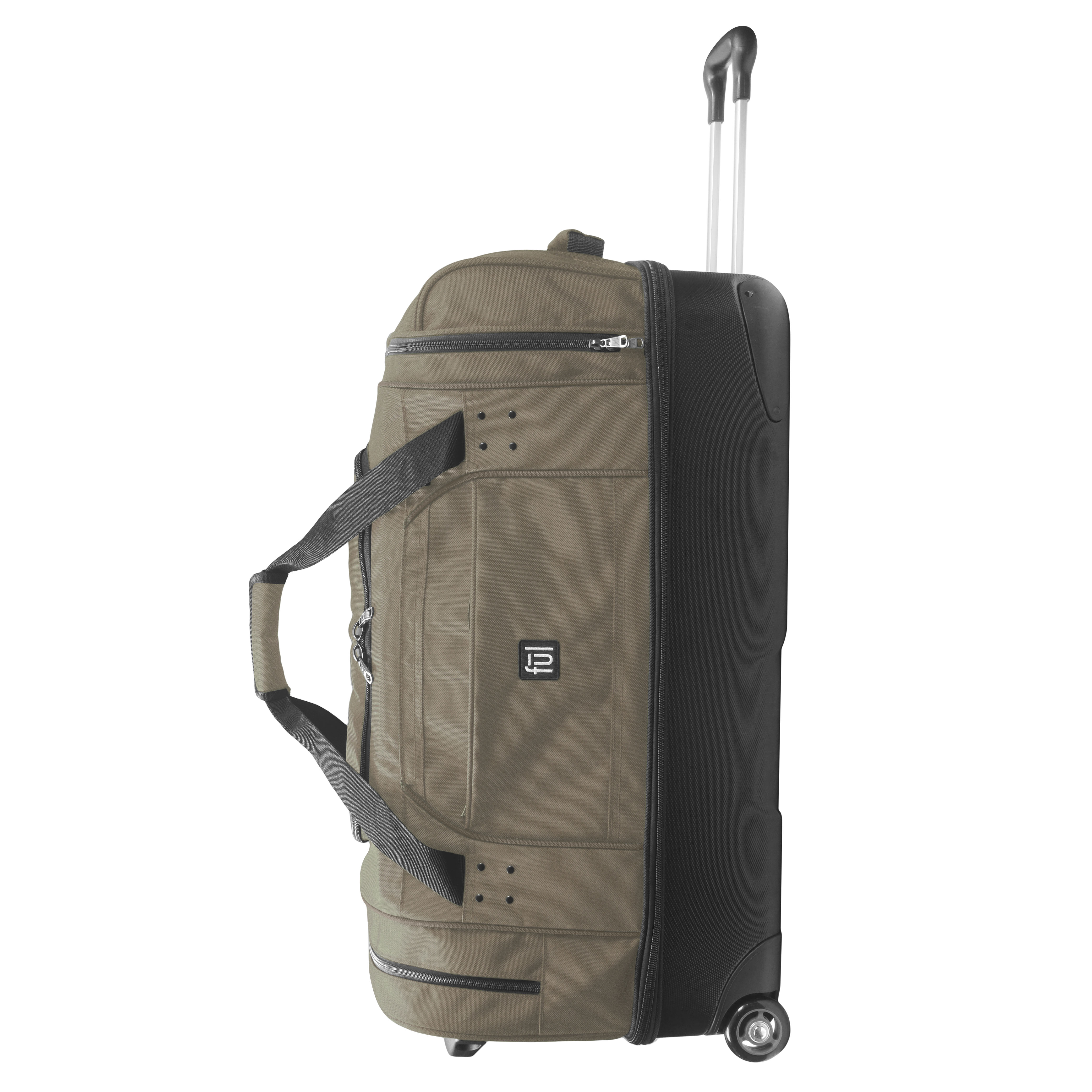 FUL Workhorse 30-Inch Rolling Duffel Bag, Split-Level Travel Luggage with Hardshell Base and Wheels, Khaki