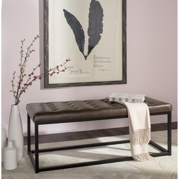 SAFAVIEH Reynolds Contemporary Modern Glam Tufted Bench, Brown/Black